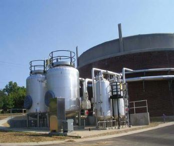 Stainless carbon treatment vessels and piping installed at a municipal water-treatment plant